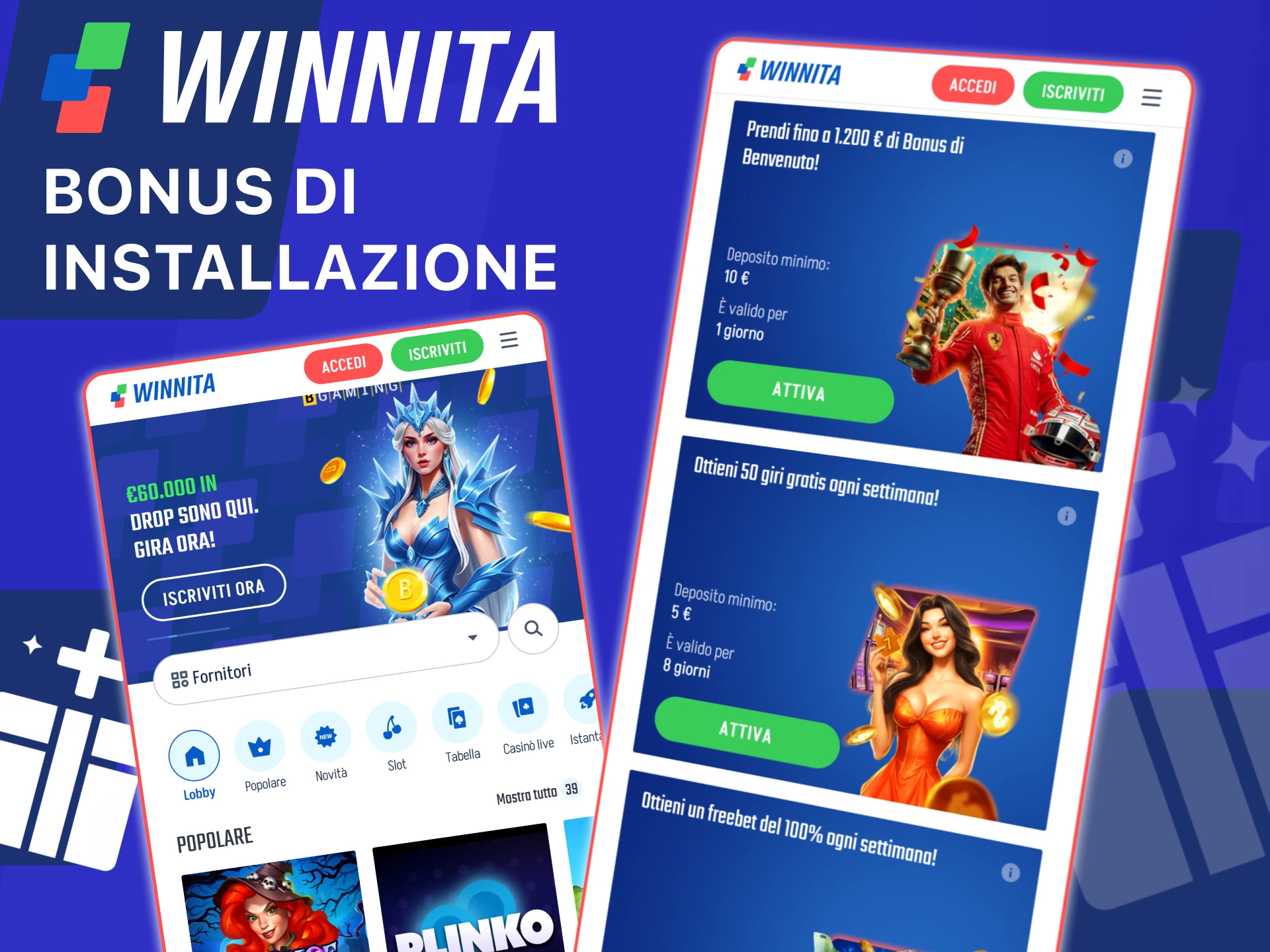 Richiedi il bonus di installazione sull’app ufficiale Winnita dopo la registrazione.