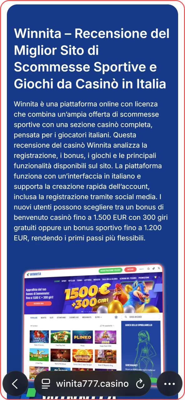 Apri il sito ufficiale Winnita in Safari per scaricare l’app mobile.