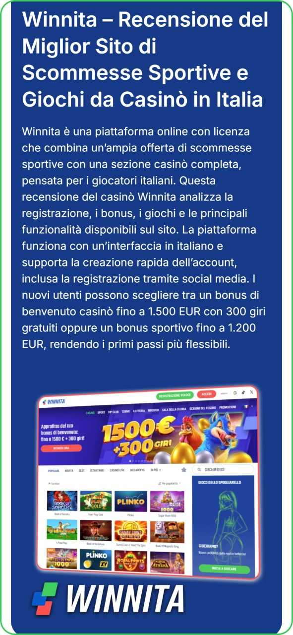 Apri il sito ufficiale Winnita su mobile e accedi alla sezione app.