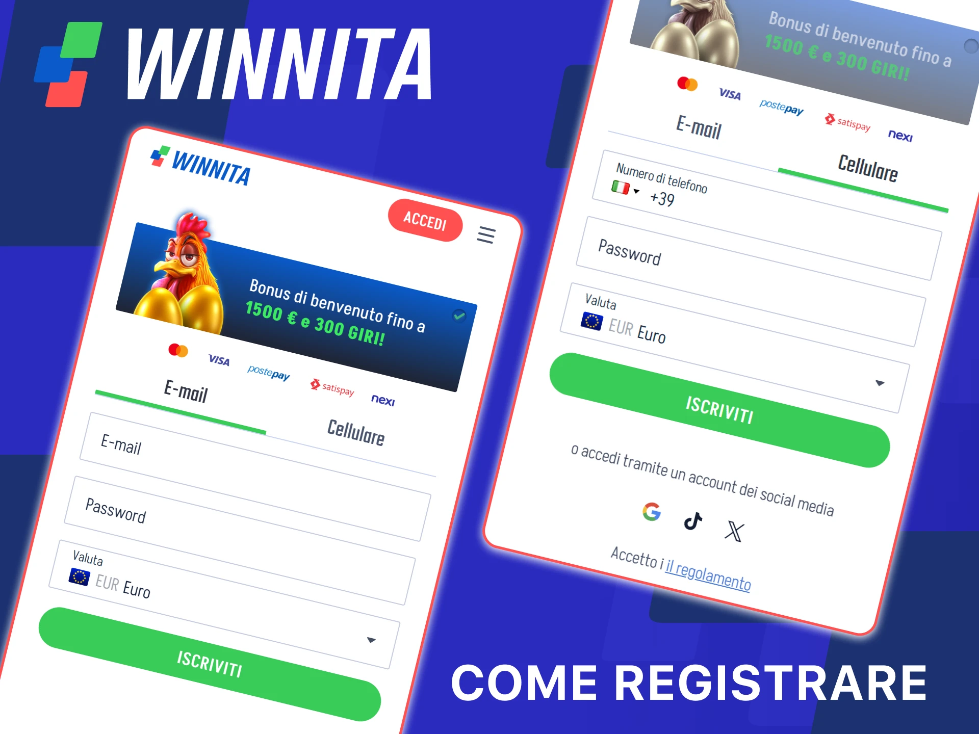 Registra un nuovo account tramite l’interfaccia dell’app mobile ufficiale Winnita.