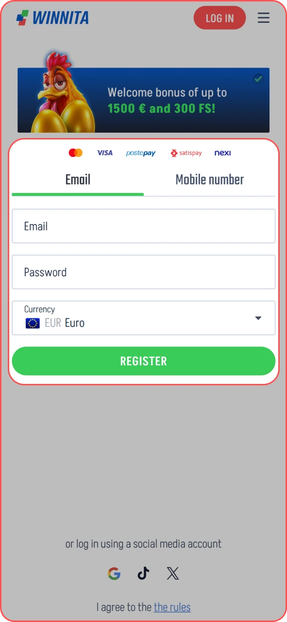 Log in or register quickly using the official Winnita mobile interface.