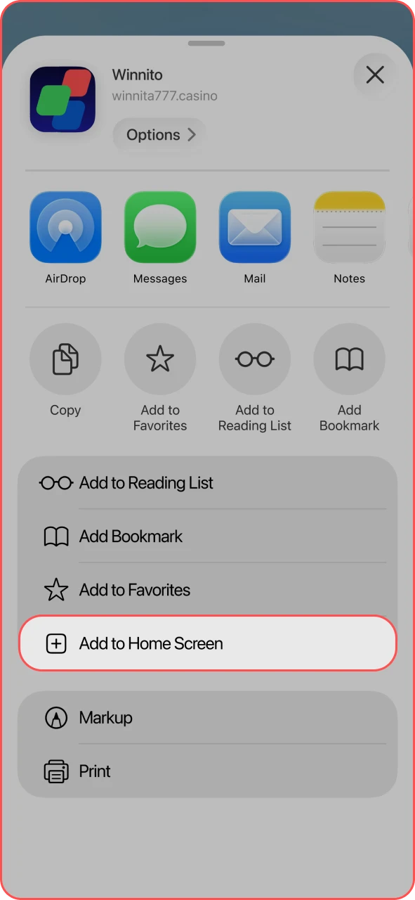 Add the official Winnita site shortcut to your home screen for fast access.