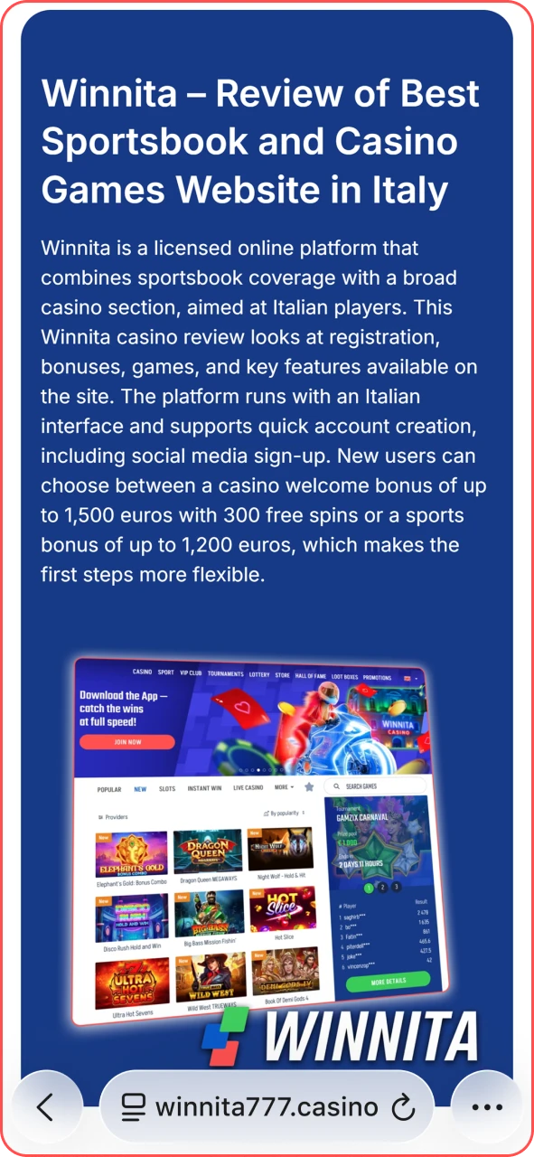Open the official Winnita website in Safari to access mobile download options.