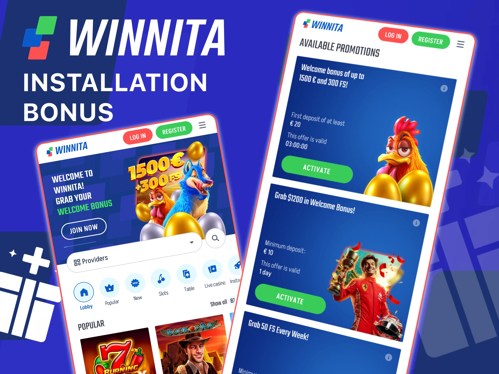Claim your installation bonus on the official Winnita app after registration.