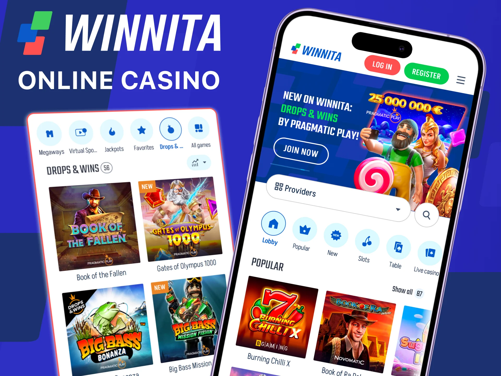 Explore the online casino section within the official Winnita app.
