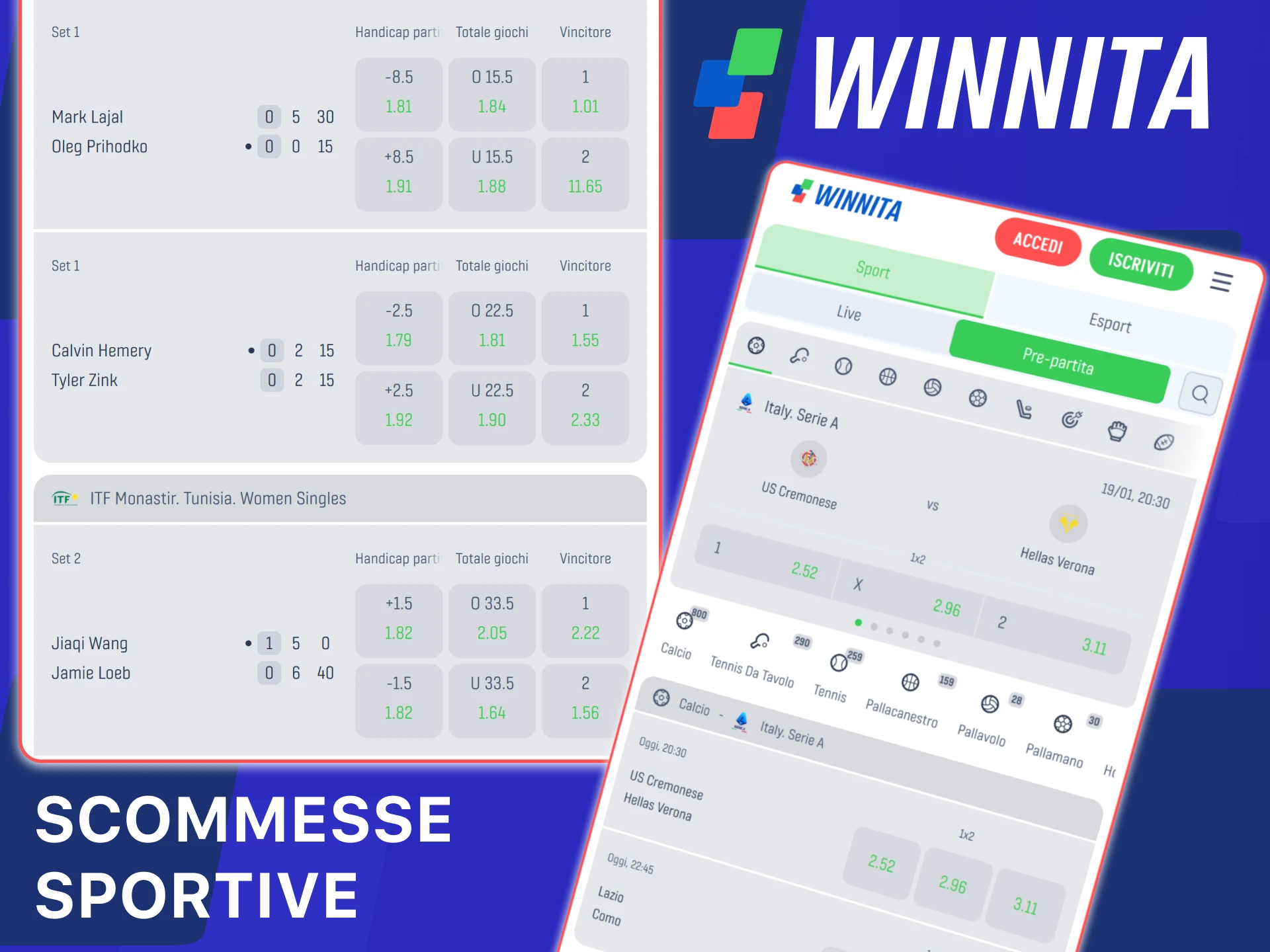 Scarica l’app ufficiale Winnita per scommesse sportive e puntate veloci.