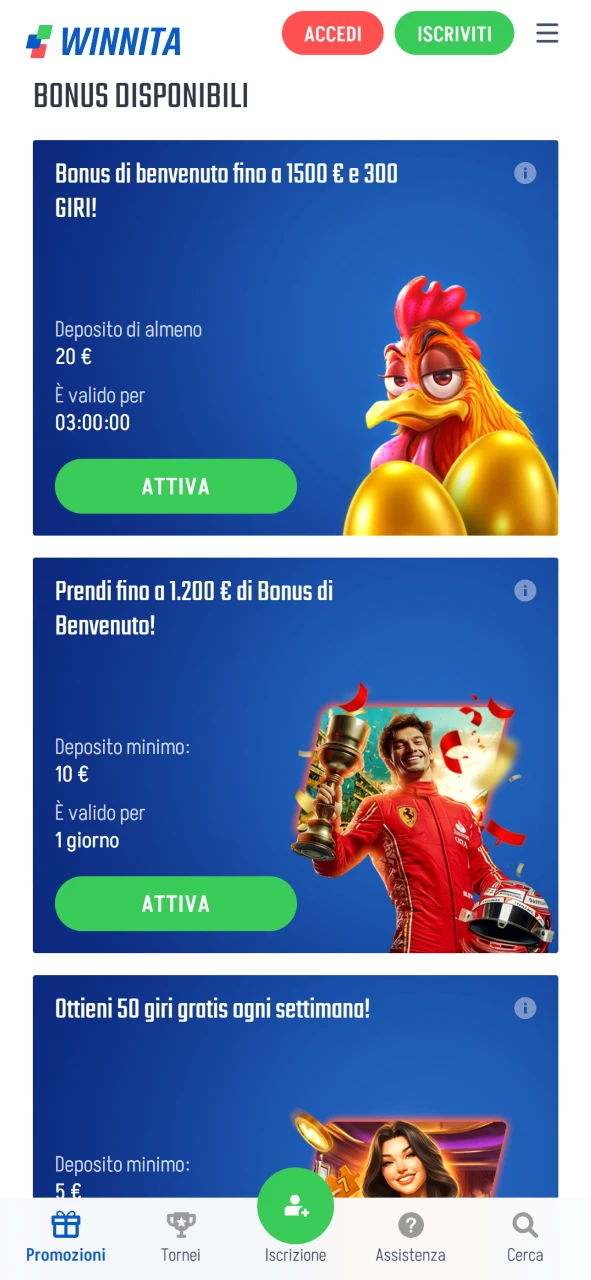 Controlla promozioni e offerte bonus speciali sul sito ufficiale Winnita.