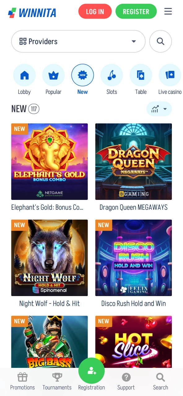Explore the official Winnita platform interface with quick access to main features.