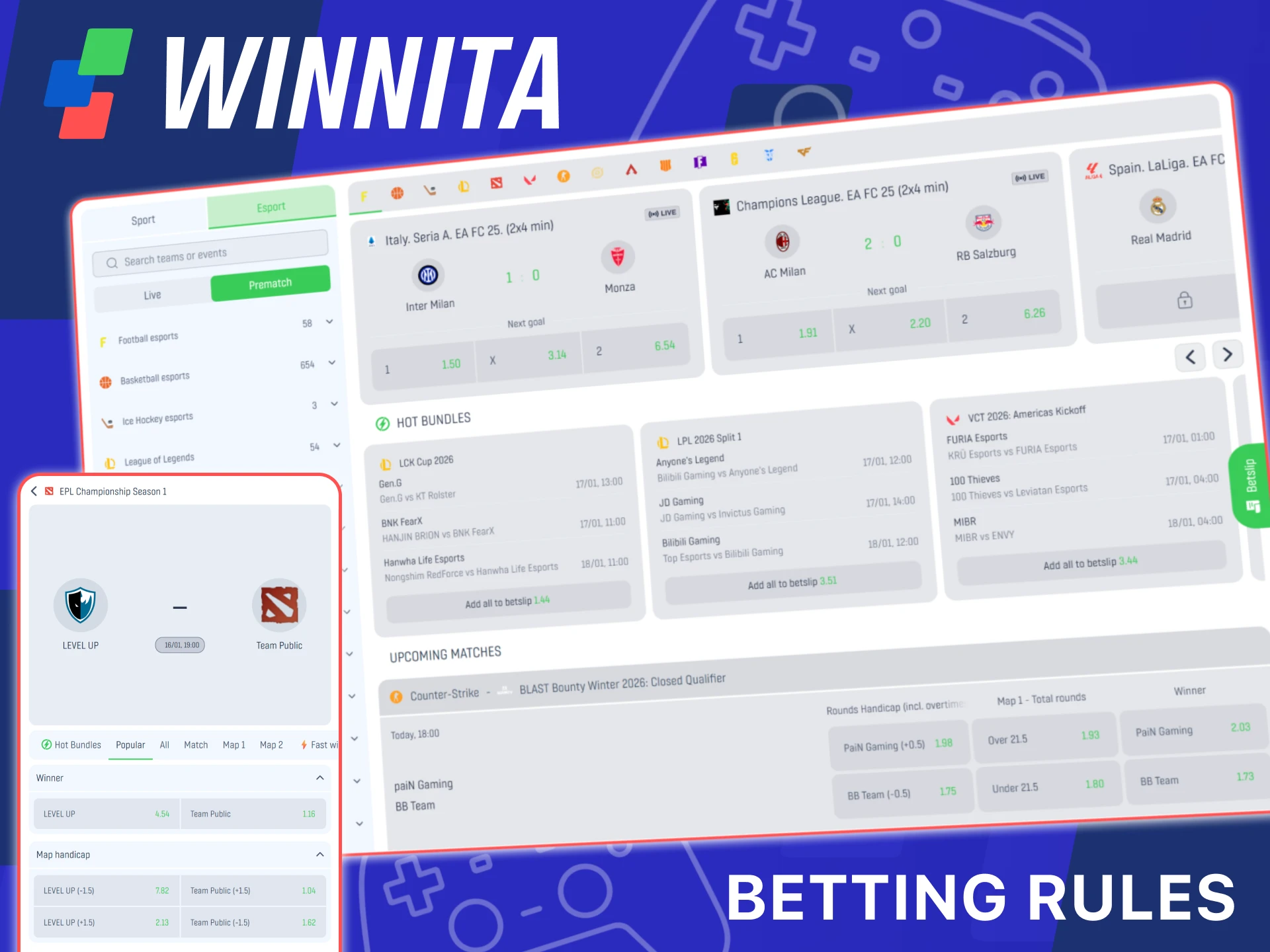 Check esports betting rules on the official Winnita platform.