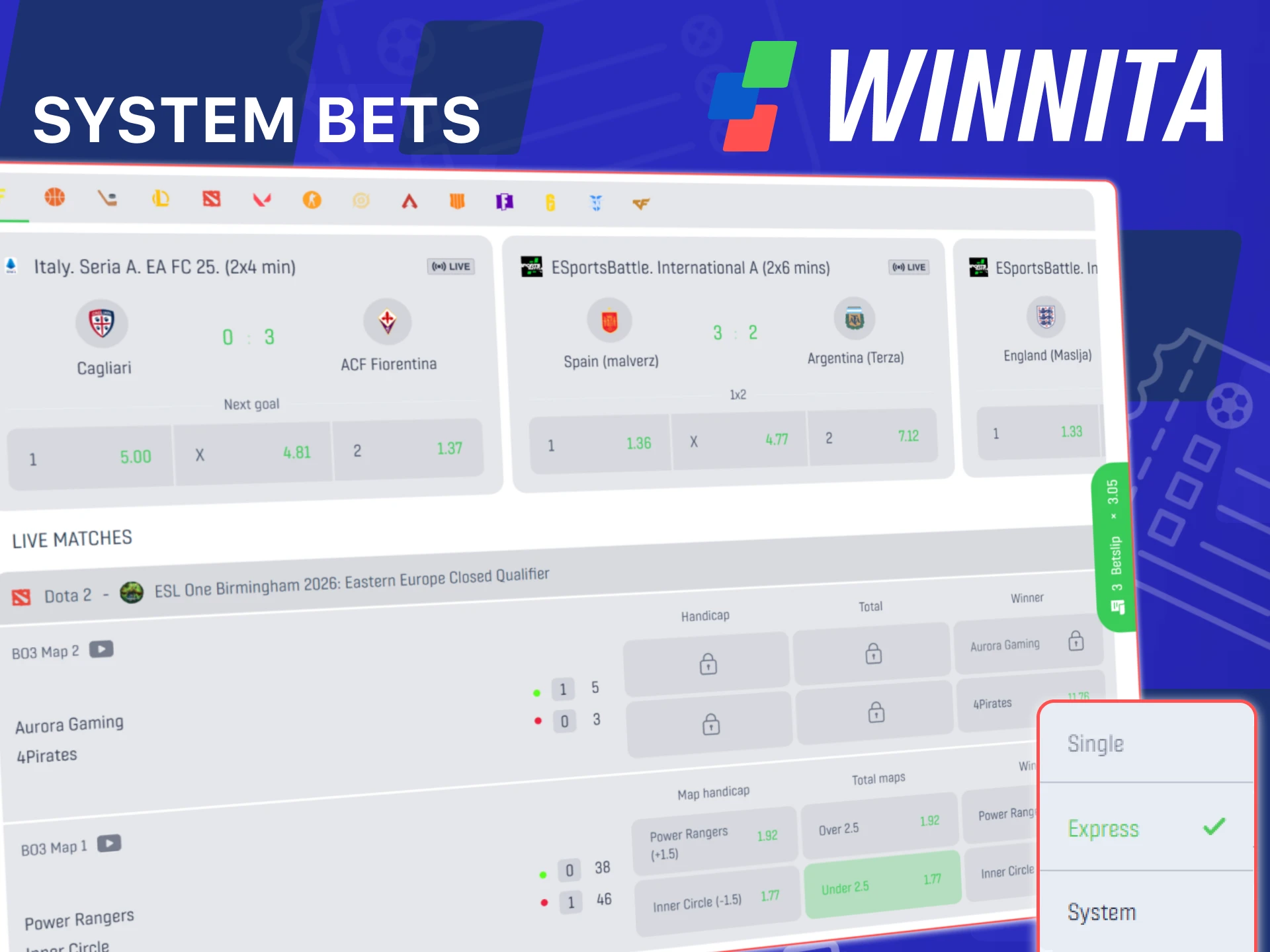 Explore different bet types and system bets on Winnita site.