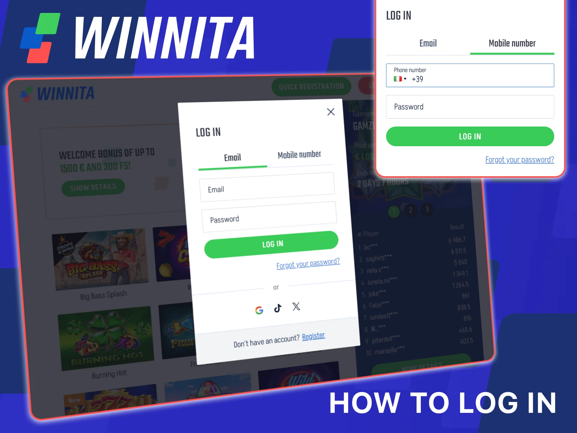 Log in to your Winnita account securely on the official website.