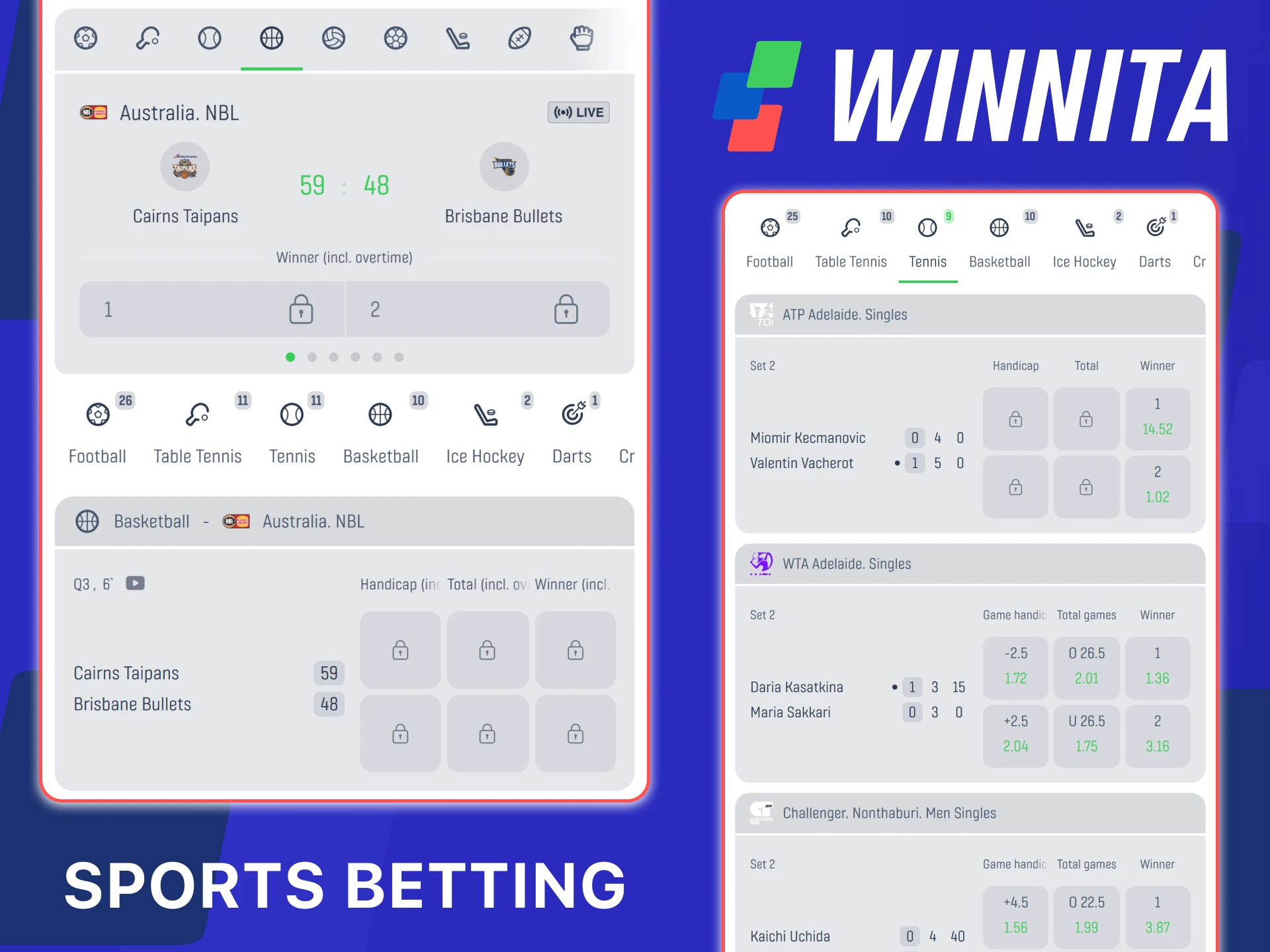 Explore the sports betting section on the official Winnita website.