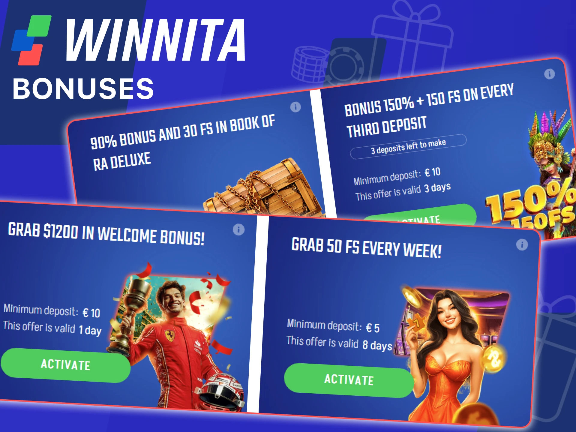 Claim deposit bonuses and promotions on the official Winnita site.