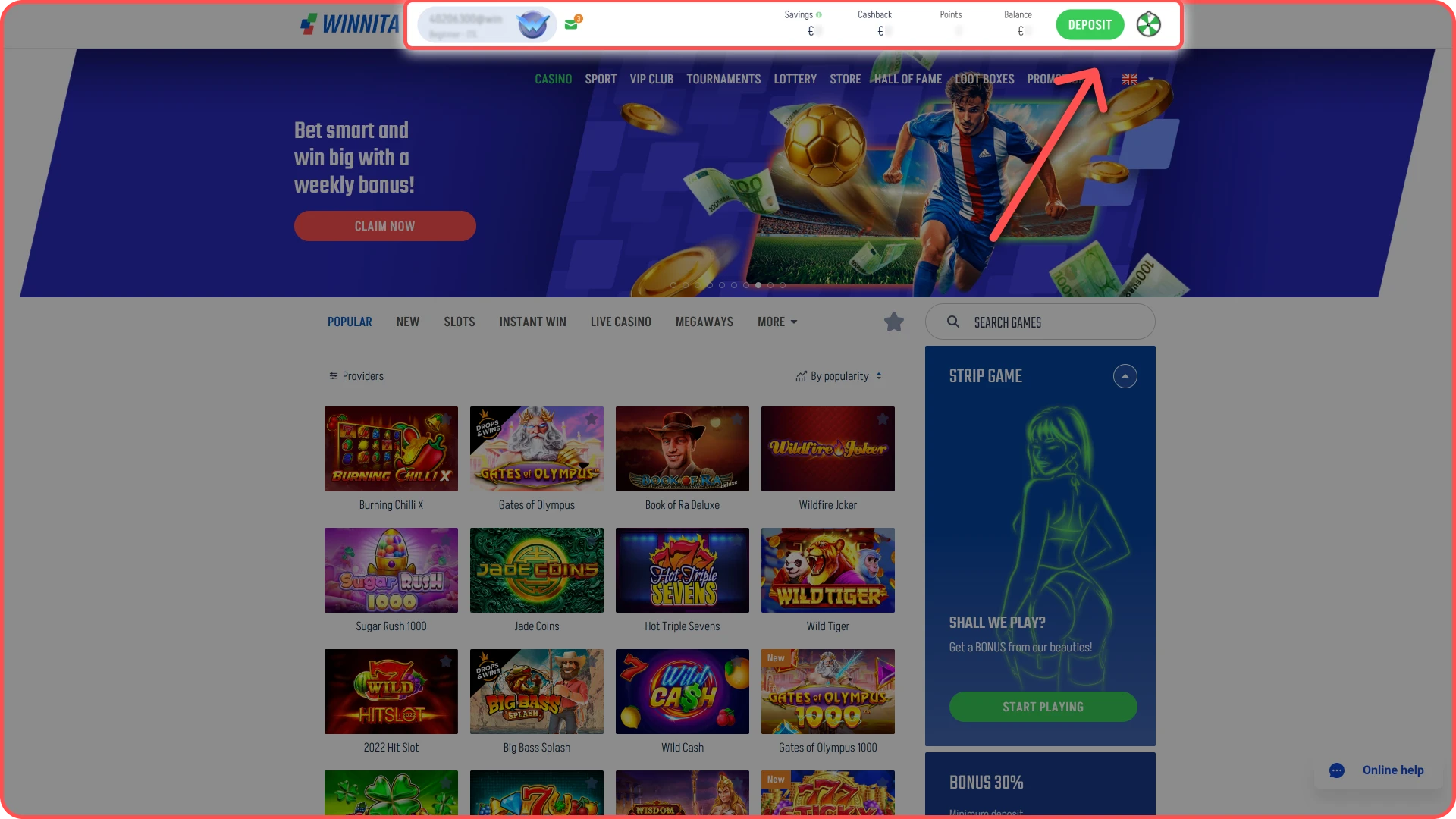 Access your account dashboard on the official Winnita Italy site.