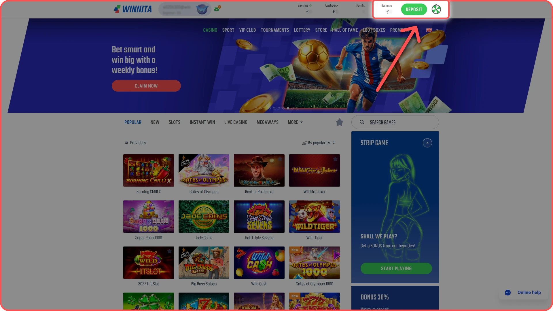 Wait for your account balance to update on Winnita site.