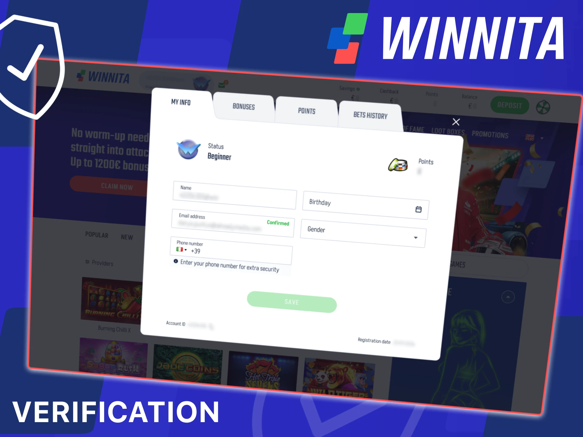 Complete verification and security steps on the official Winnita site.