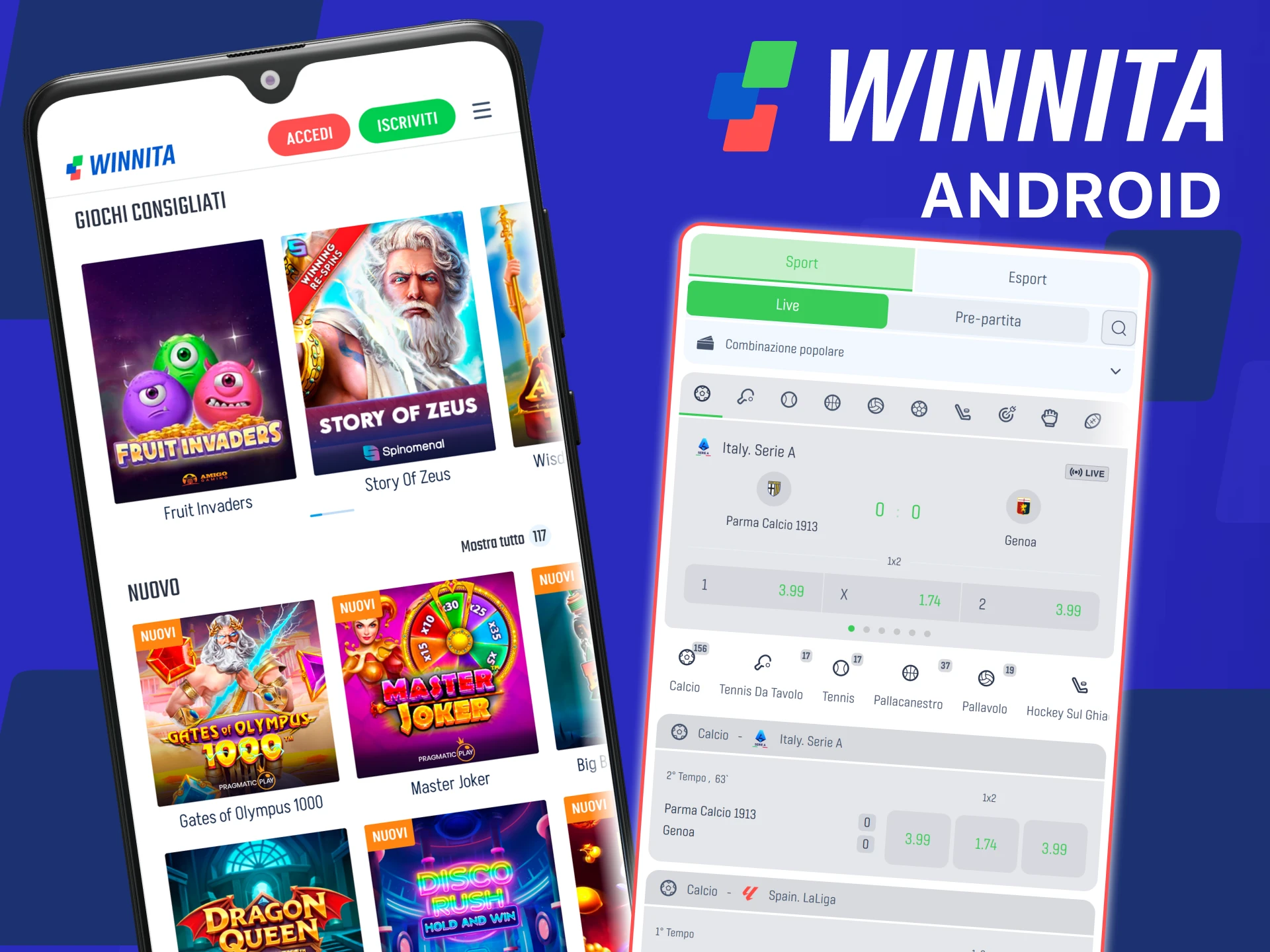 Scarica e usa l’app Winnita su Android per scommesse veloci.