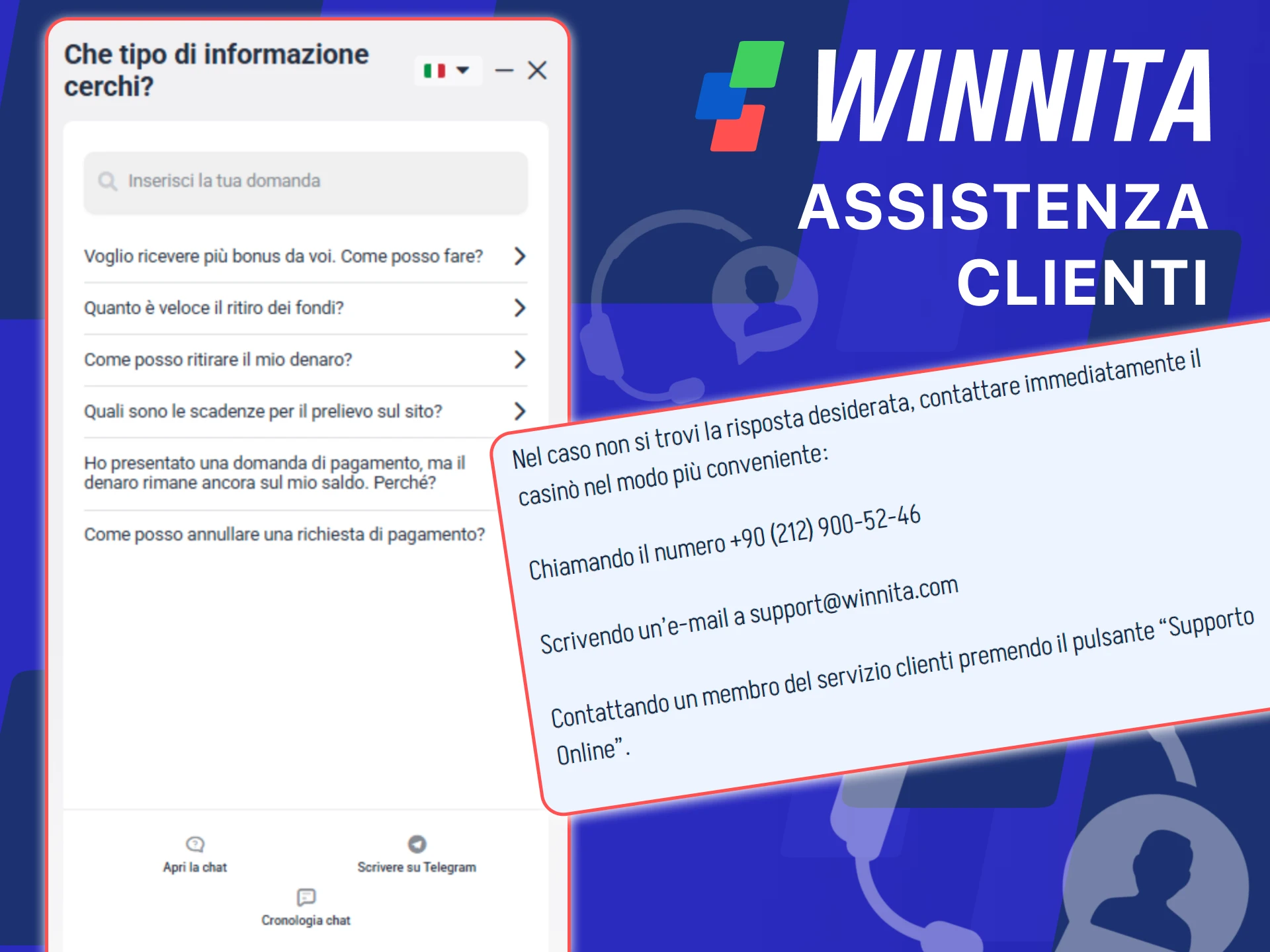 Contatta il team di assistenza clienti ufficiale di Winnita per supporto.