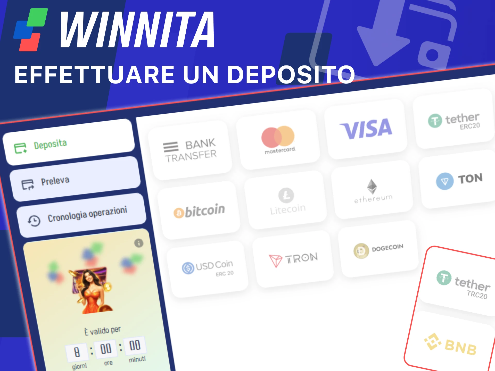 Segui semplici passaggi per effettuare un deposito sulla piattaforma ufficiale Winnita.