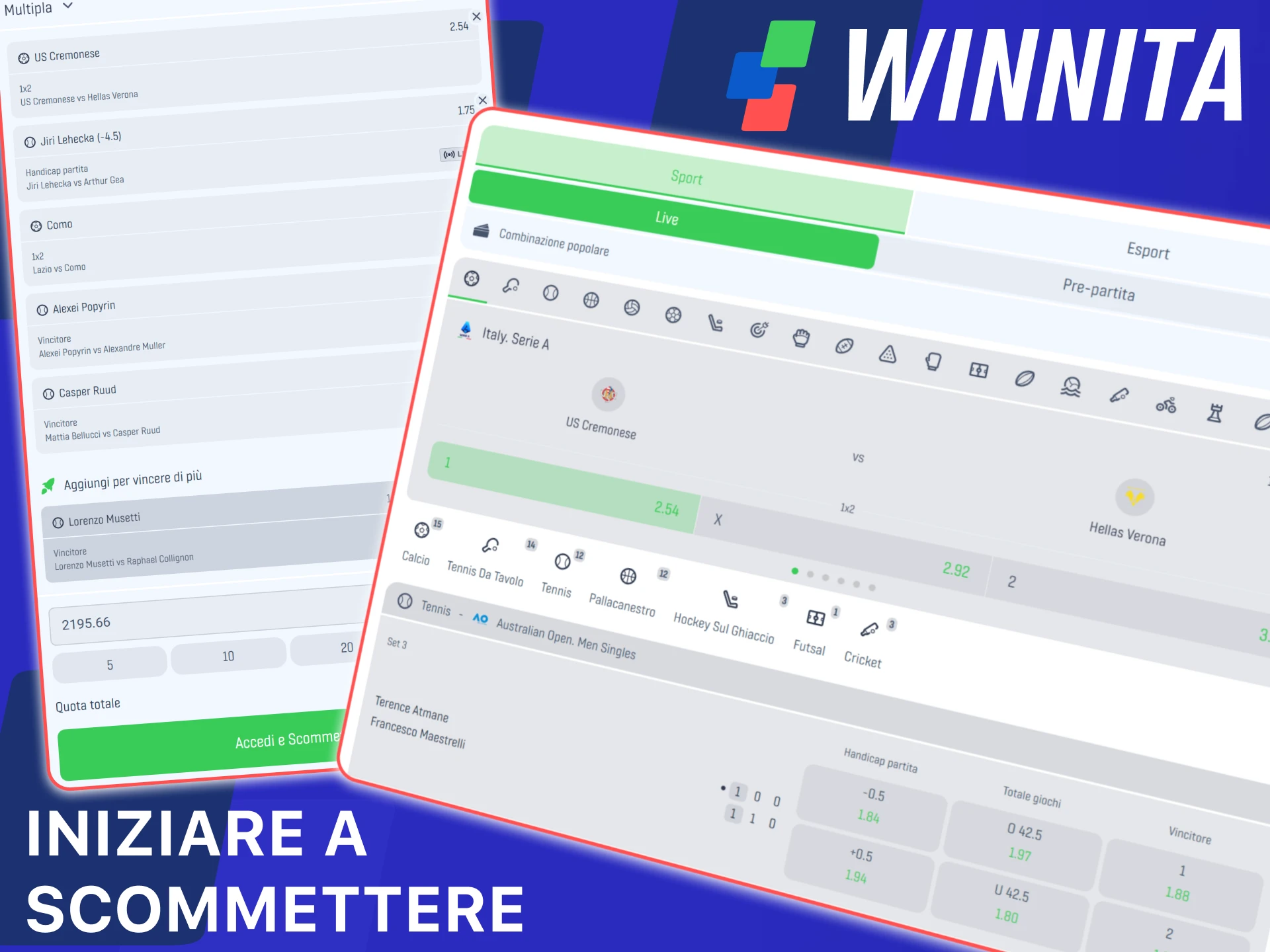 I principianti possono iniziare a scommettere facilmente su Winnita.