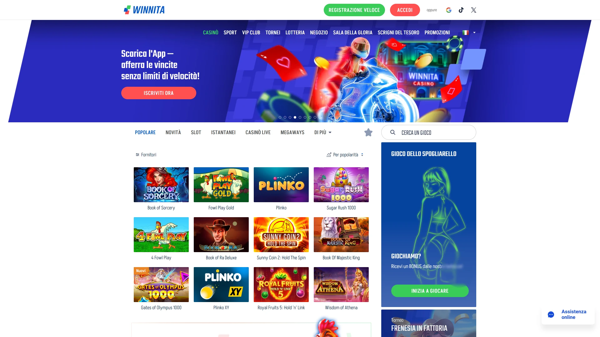 Esplora l’interfaccia principale del sito ufficiale Winnita per scommesse.