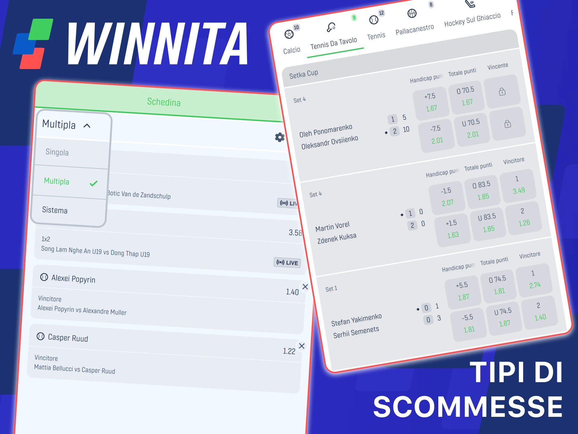 Panoramica dei principali tipi di scommesse sportive su Winnita Italia.