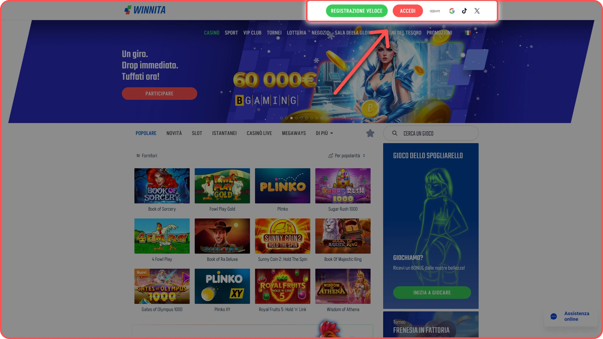 Apri facilmente il tuo account sul sito ufficiale Winnita.