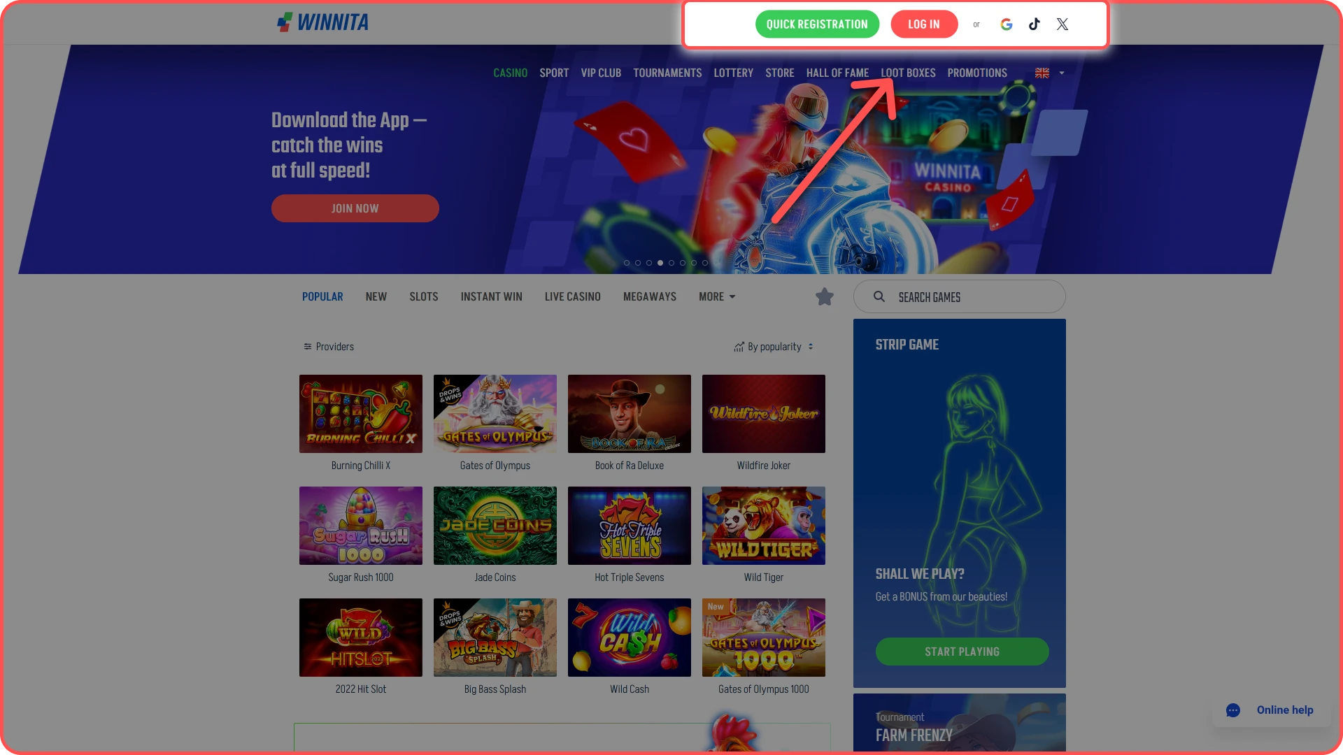 Open your account on the official Winnita website easily.