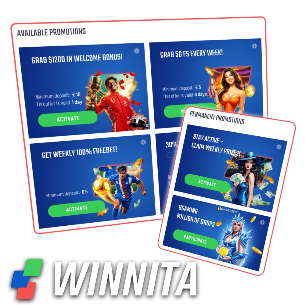 Claim bonus offers and no-deposit deals on Winnita Italy.
