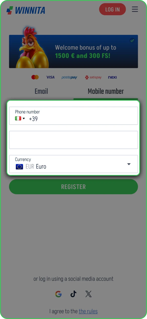 Enter personal details and account settings during Winnita app registration.