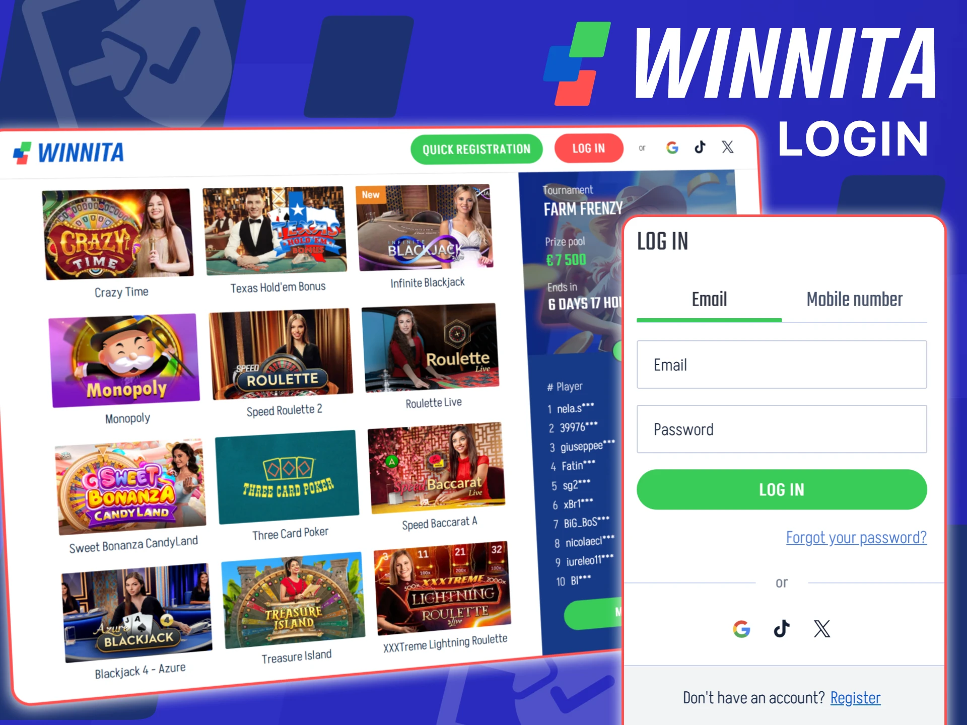 Log in securely to your Winnita account for fast betting access.