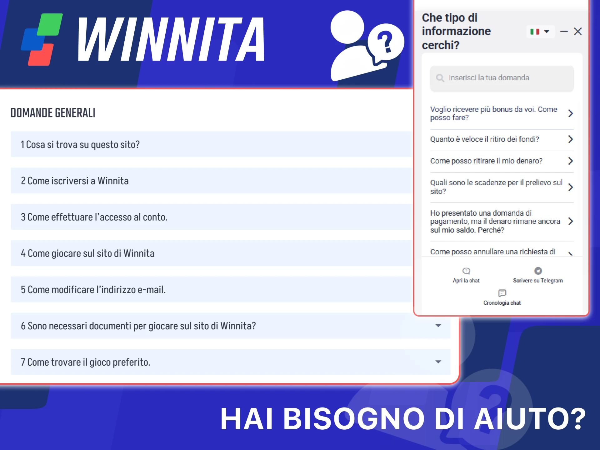 Ricevi assistenza per login o registrazione sul sito ufficiale Winnita.