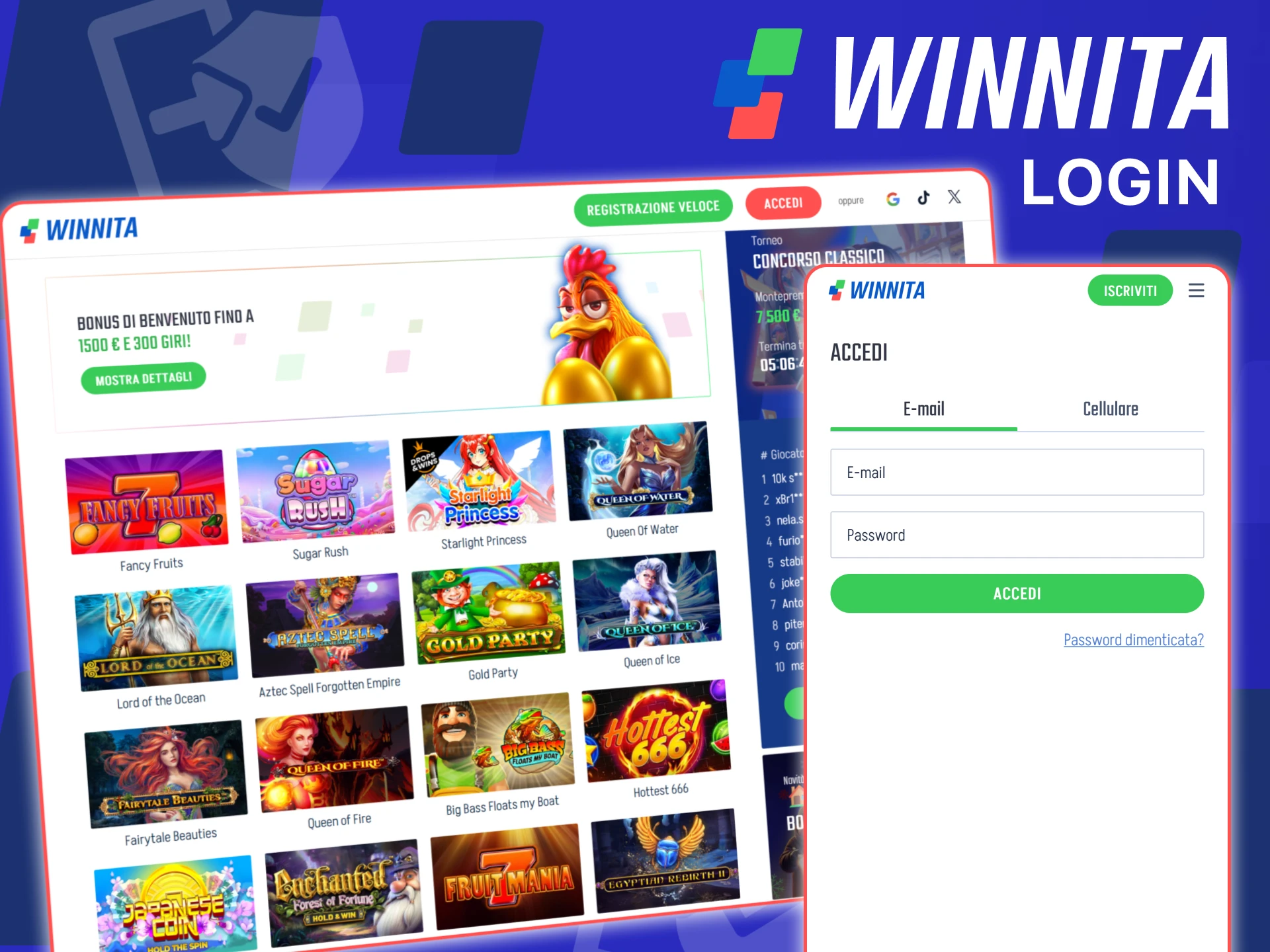 Accedi in sicurezza al tuo account Winnita per scommesse rapide.