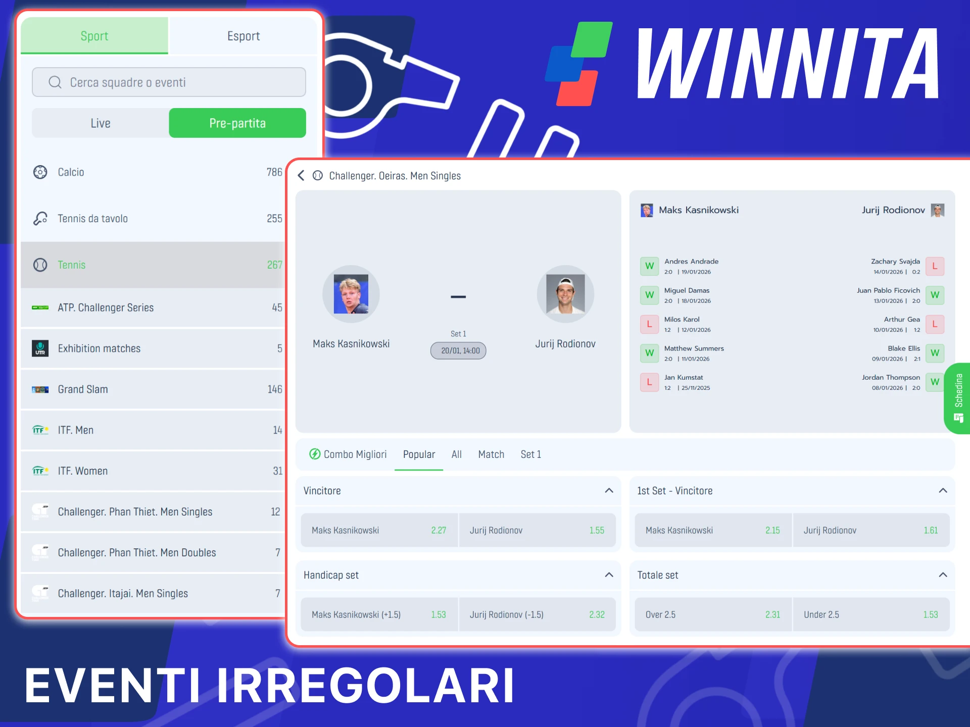 Leggi le regole per le partite interrotte e gli eventi irregolari su Winnita.