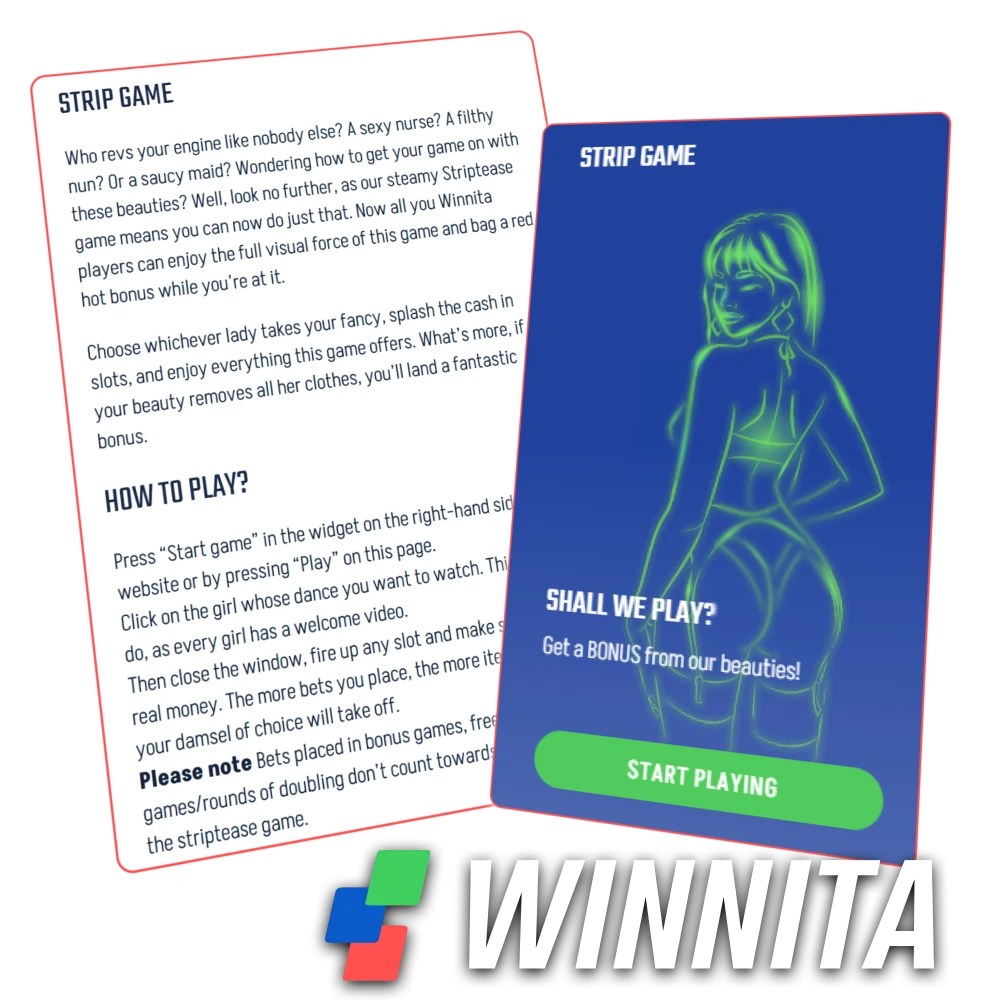 Play strip game in the entertainment section on Winnita site.