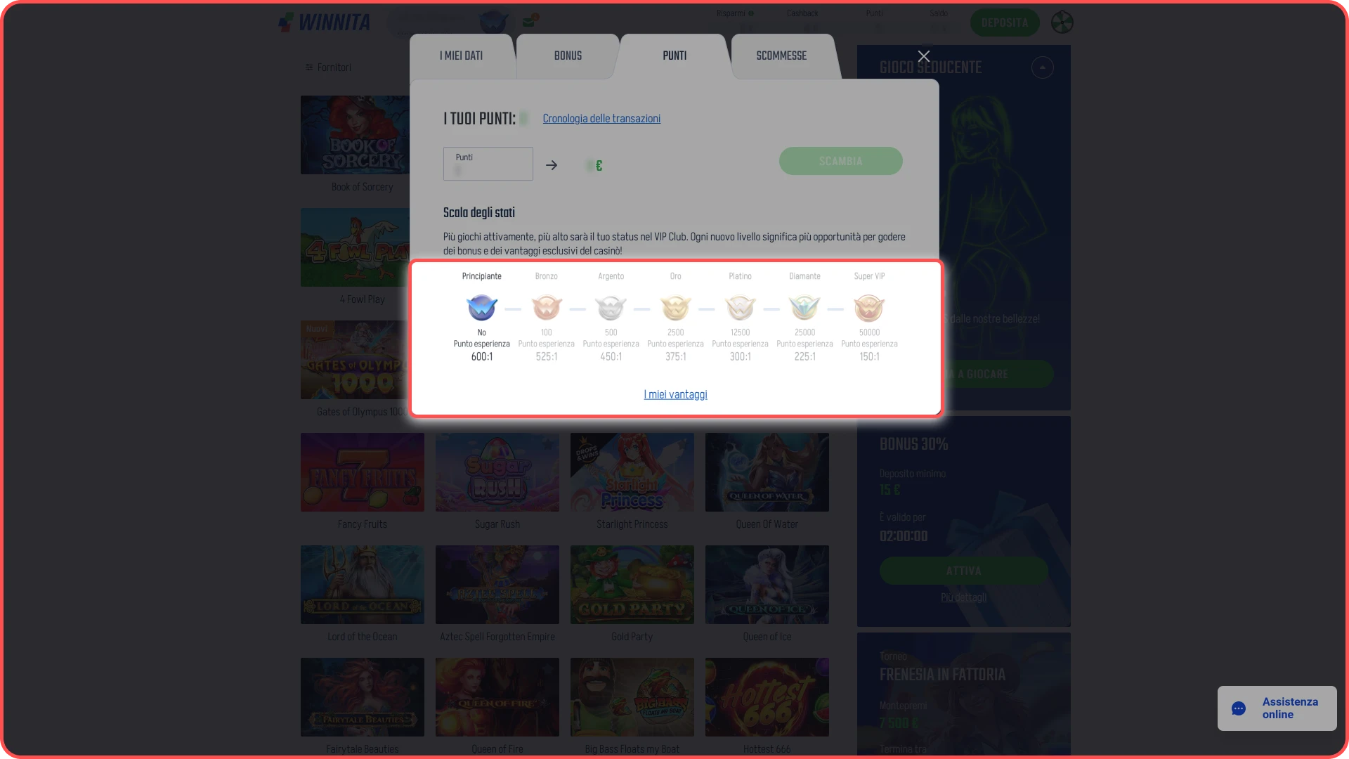 Avanza automaticamente ai livelli VIP superiori sulla piattaforma Winnita.